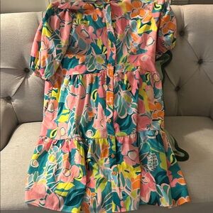 Colorful Floral Button-Down Mini Dress